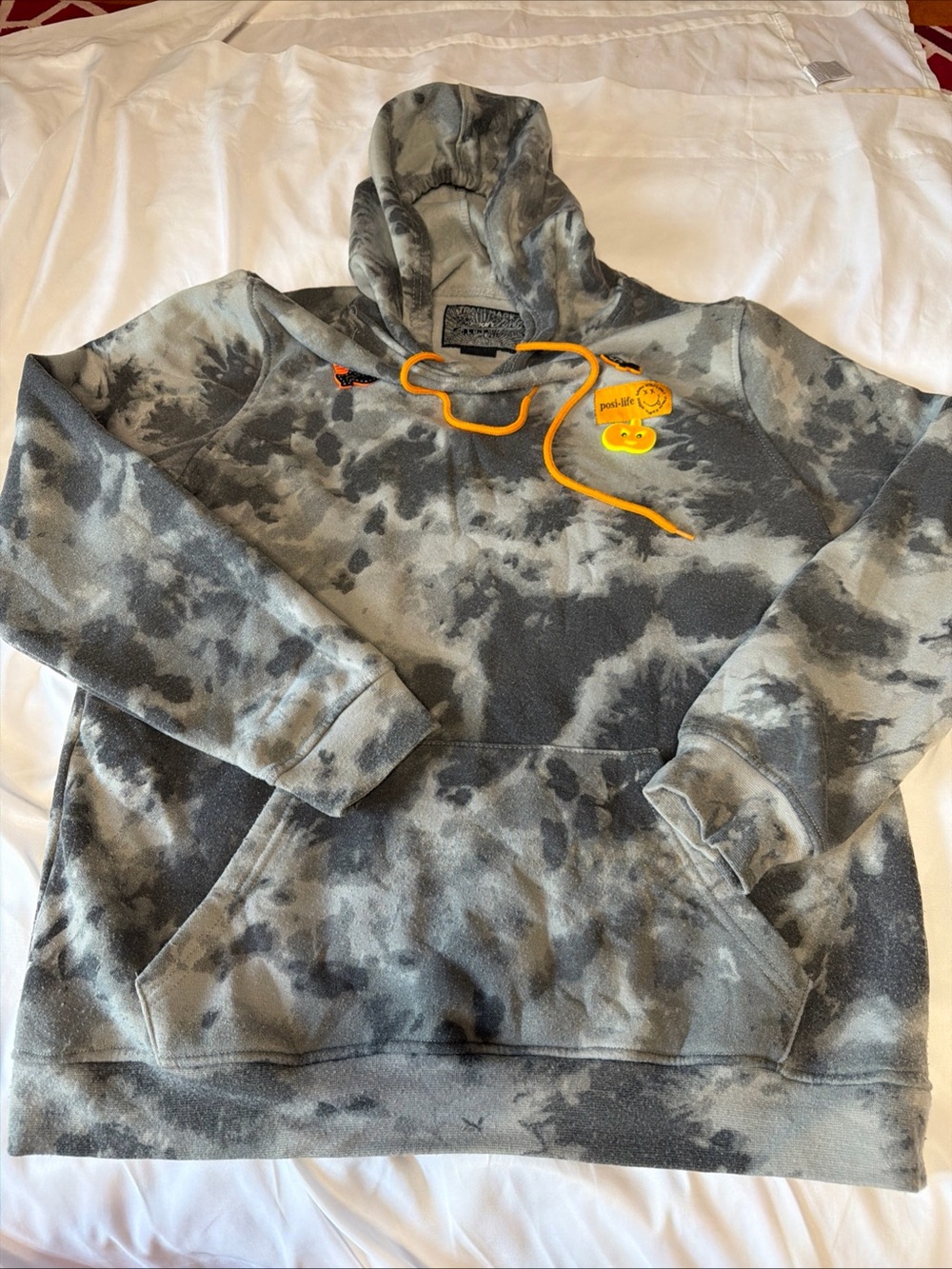 Brooklyn Cloth Gray Tie-Dye Hoodie with Orange Drawcords